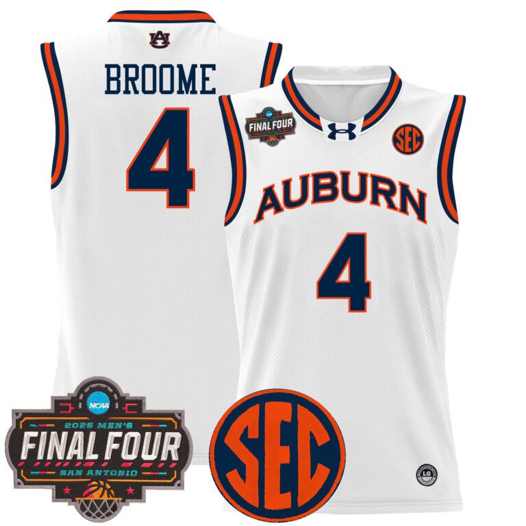 Men Auburn Tigers #4 Broome white 2025 Final Four Patch Lightweight  NCAA Jerseys